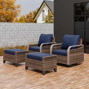 EAGLE PEAK Wicker Outdoor Glider Rocking Chair, Swivel Rocker, 2 Chairs 2 Ottomans, 4 Piece - 1 of 4