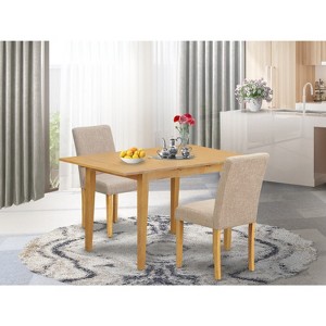 HomeStock 3Pc Rectangle 42/53.5" Dinette Table With 12 In Butterfly Leaf And A Pair Of Parson Chair With Oak Leg And Linen Fabric Light Fawn - 1 of 3
