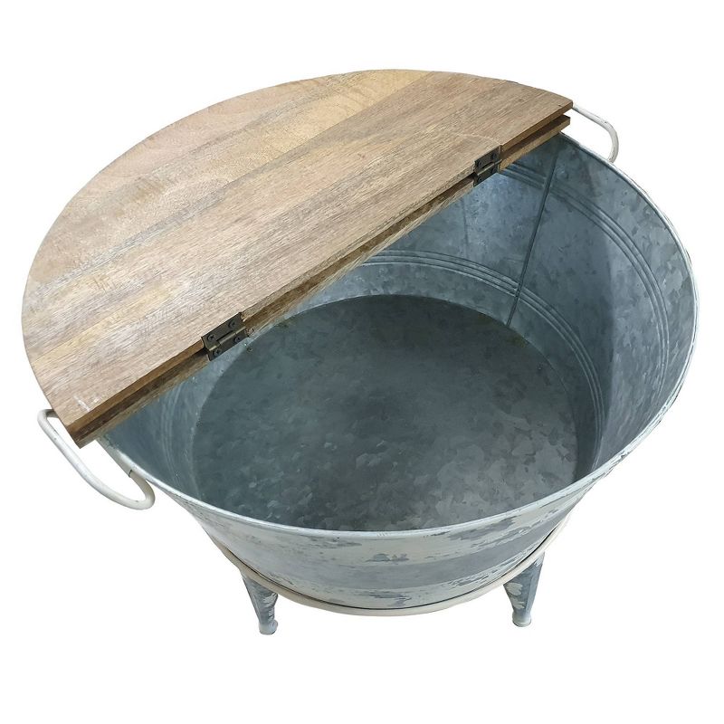 Distressed Metal Frame Cocktail Table with Hinged Lift Top Storage Brown/Gray - Benzara, 4 of 8