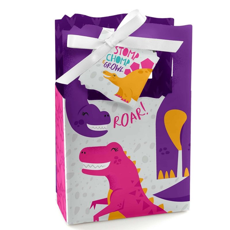 Big Dot of Happiness Roar Dinosaur Girl - Dino Mite T-Rex Baby Shower or Birthday Party Favor Boxes - Set of 12, 1 of 6
