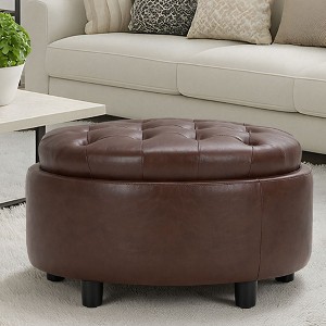 Ora Maison Round Fabric Storage Ottoman with Reversible Tray Lid – 3-in-1 Footrest, Hidden Storage, Small Coffee Table – 25”x25” - 1 of 4