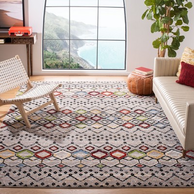 Light Grey Multi Geometric Synthetic 9' x 12' Area Rug