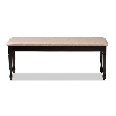 Corey Beige Fabric Upholstered Dark Brown Wood Dining Bench