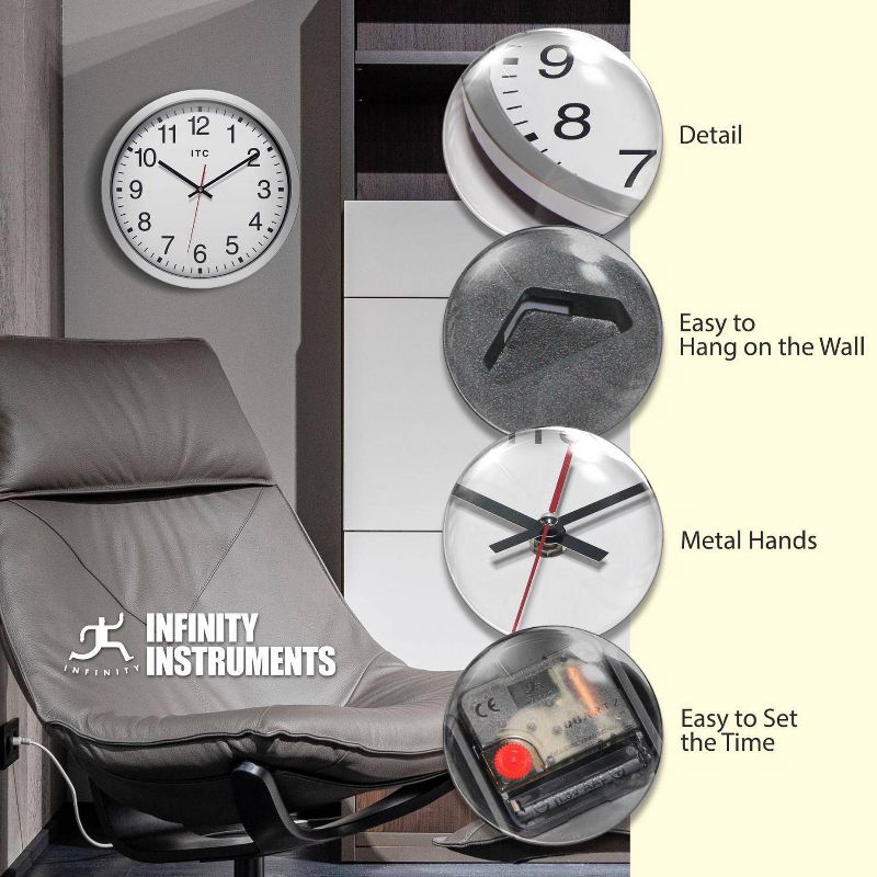 14&#34; Obsidian Business Clock Silver - Infinity Instruments, 4 of 7