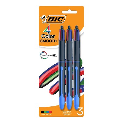 BIC 4-Color Smooth Retractable Ballpoint Pen Medium Point 1.0mm Assorted Colors 3/Pack (MMSP3-AST)