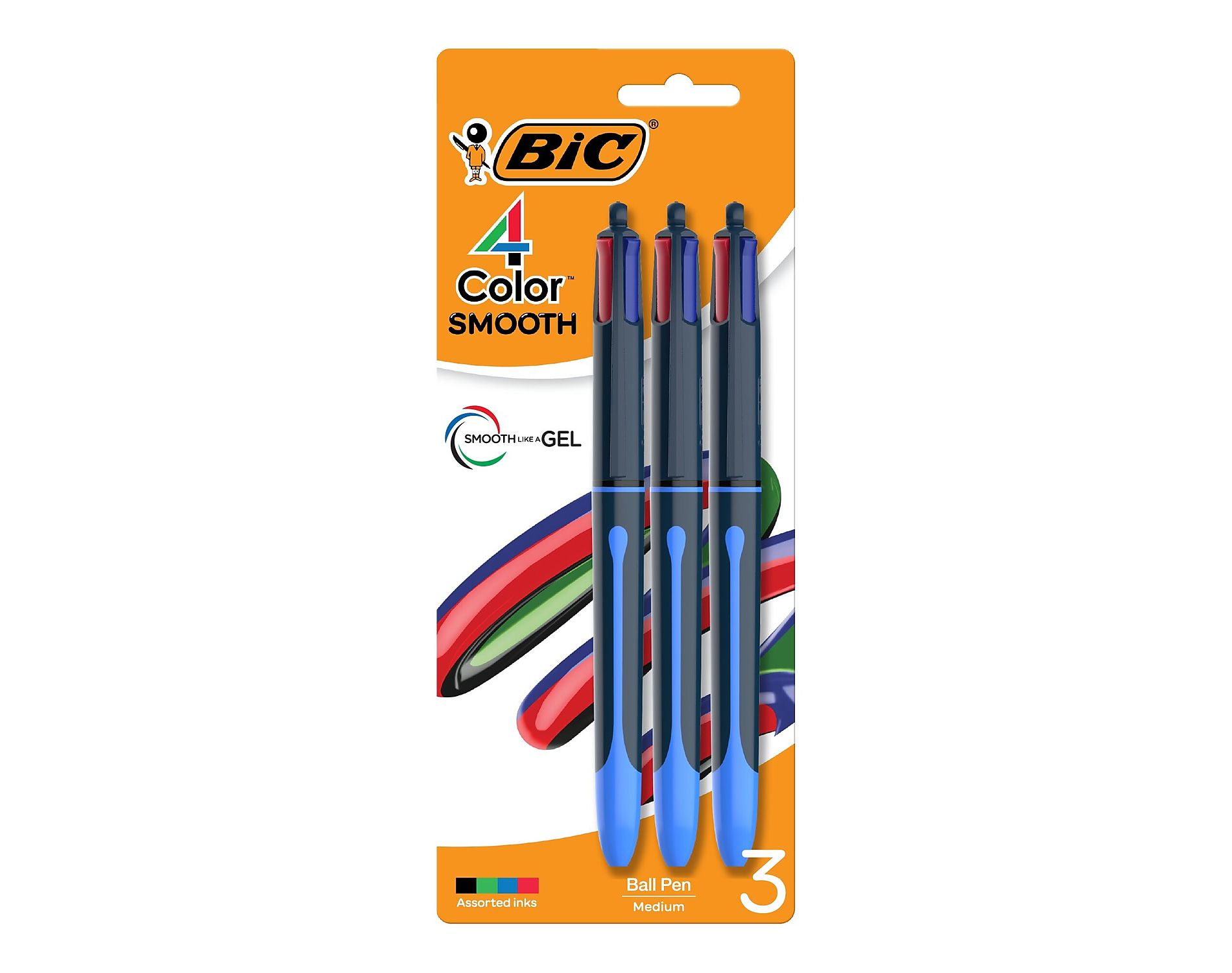 BIC 4-Color Smooth Retractable Ballpoint Pen Medium Point 1.0mm Assorted Colors 3/Pack (MMSP3-AST)