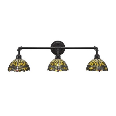 Toltec Lighting Vintage 3 - Light Vanity in  Dark Granite with 7" Amber Dragonfly Art Glass Shade