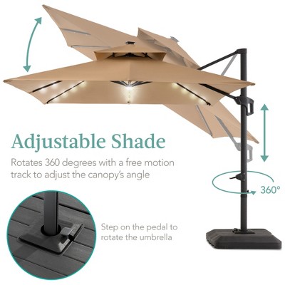 Best Choice Products 10x10ft 2-Tier Square Outdoor Solar LED Cantilever Patio Umbrella w/ Base Included - Thumbnail 2