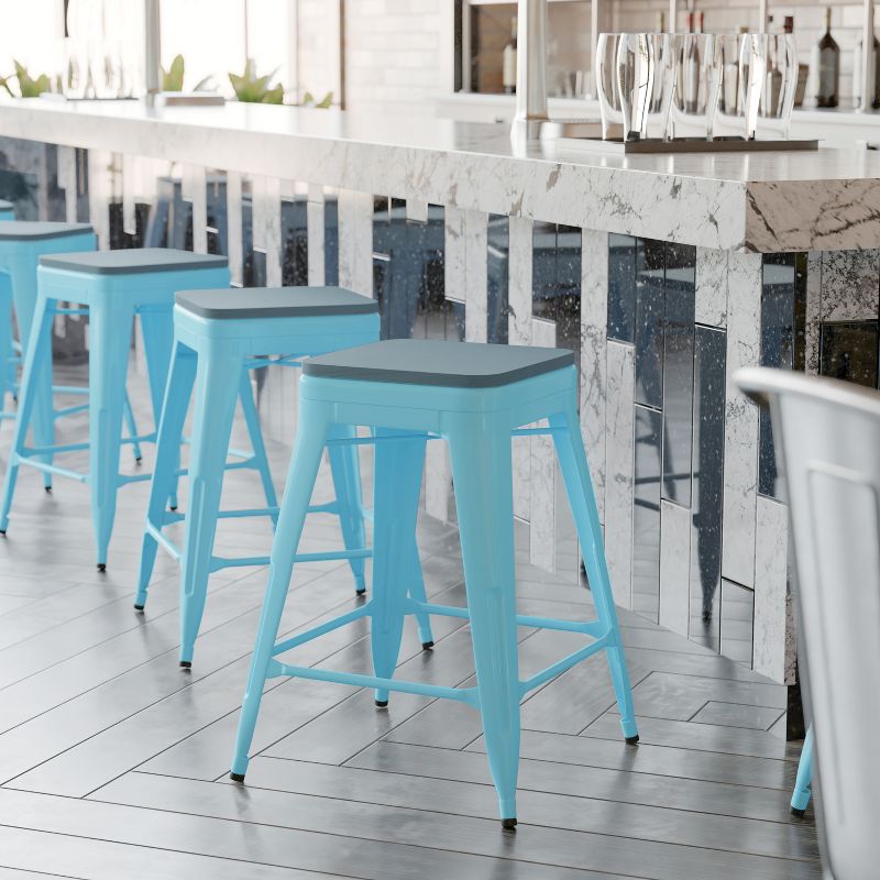 Flash Furniture Cierra Set of 4 Commercial Grade 24" High Backless Metal Indoor Counter Height Stools with All-Weather Poly Resin Seats, 6 of 14