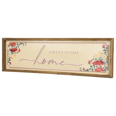 Floral Home Sweet Home Wooden Wall Sign with Natural Frame