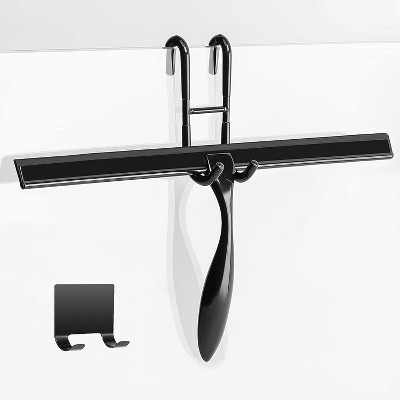 12-Inch Shower Squeegee Set, Includes Shower Door Hook and Adhesive Hook for Mirrors, Windows, and Glass Doors