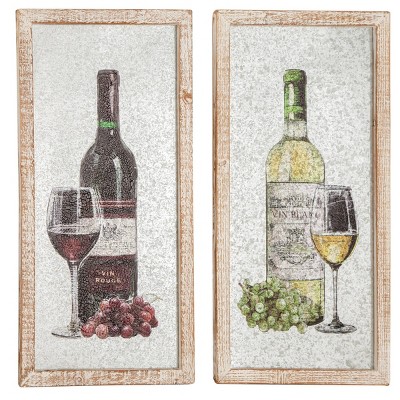 Set of 2 Vintage Wine Bottle with Washed Wood Frame White - Olivia & May