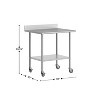 Flash Furniture Reese 30" x 36" Prep and Work Table with Stainless Steel Top Shelf, 4" Backsplash, Adjustable Galvanized Steel Undershelf, 4 Casters - 4 of 4