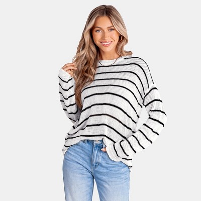 Women's Striped Round Neck Long Sleeve Knit Sweater - Cupshe