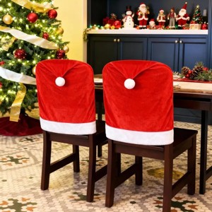 Christmas Chair Covers,Red and White Santa Claus Hat Chair Back Cover Christmas Chair Slipcovers for Xmas Kitchen Dinning Room Bar Decoration - 1 of 4