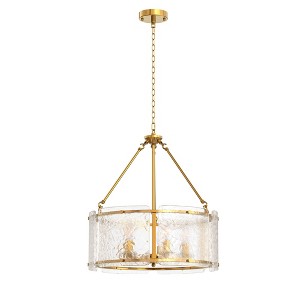 YANSUN 21 in. 5-Light Gold Modern Glass Drum Chandeliers, Dining Room Light Pendant Light Fixtures Over Table - 1 of 4
