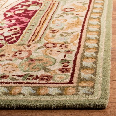 Savonnerie Red and Ivory Wool 6' x 6' Square Tufted Area Rug
