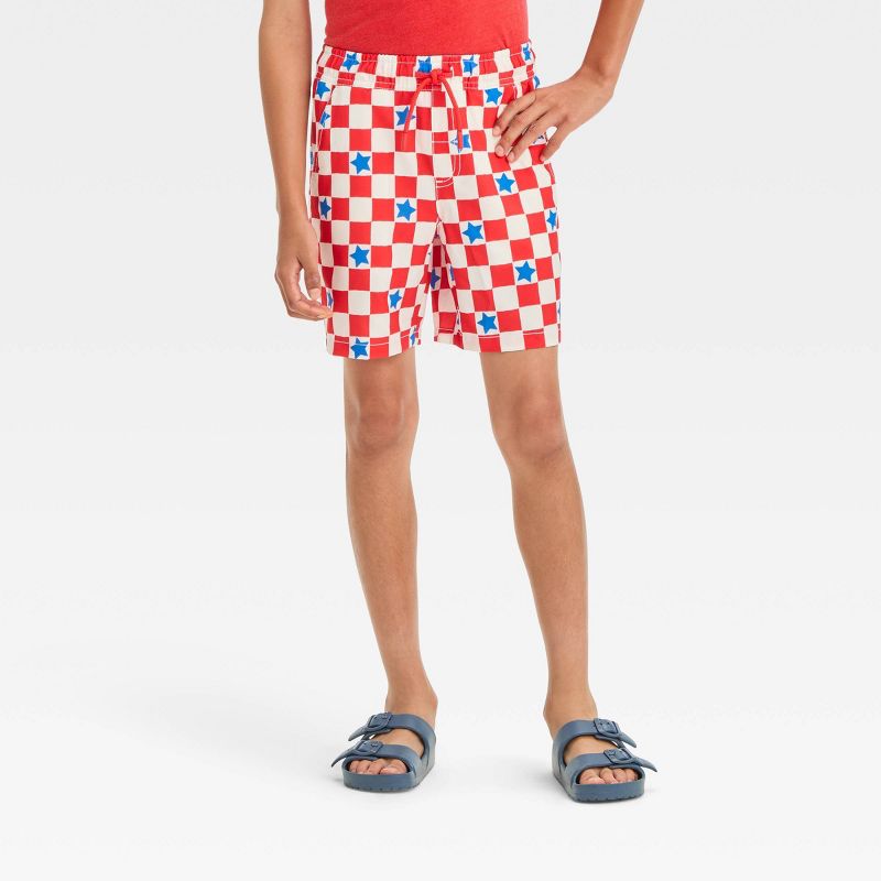 Boys' Americana Checkerboard 'Above Knee' Pull-On Shorts - Cat & Jack™ Red, 1 of 5