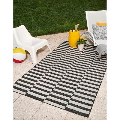 Charcoal Stripe 4' x 6' Synthetic Easy-Care Outdoor Rug