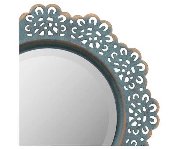 Round Decorative Wall Mirror Blue Metal