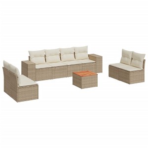 vidaXL Patio Sofa Set with Cushions Outdoor Furniture 9 Piece Poly Rattan - Beige and Cream - 1 of 4