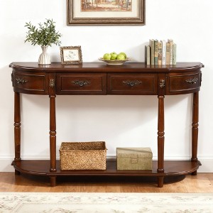 Hostack 52'' Retro Curved Wood Console Table with Open Shelf and 2 Drawers for Living Room and Hallway, Cherry - 1 of 4