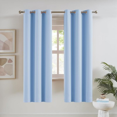 Kate Aurora Set of 2 Thermal Room Darkening Grommet Top Curtains For Small Windows - 63 in. Long - Light Blue