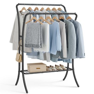 SONGMICS Clothes Rack Clothing Rack with Shelves Double Rod Clothes Rack with 6 Hooks Clothes Storage and Display for Living Room Bedroom - 1 of 4