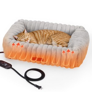 GOTGELIF Heated Cat Bed - 22" Or 28" Soft Plush Cushion Warming Bed with 6 Temperature Levels & Timer - 1 of 4