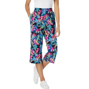 Woman Within Plus Size Petite Elastic-Waist Knit Capri Pant - 1 of 4