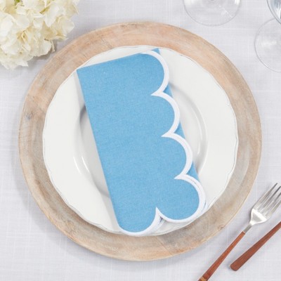 Periwinkle Blue Scalloped Hem Cotton Napkins, 20" Set of 4