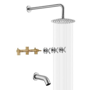 Sumerain Tub and Shower Faucet Set 3 Handle Brushed Nickel with Valve, High Flow Waterfall Tub Spout - 1 of 4