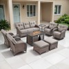 Belord Brown Wicker 9 Piece Patio Furniture Set with 5" Thick Cushions, Outdoor Fire Pit Table Set with Swivel Gliding Rocker Chairs and Club Chairs - 3 of 4