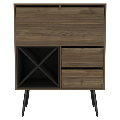 HomeRoots 46" Dark Brown and Black Wood Console Bar Cabinet With Single Door And Two Drawers