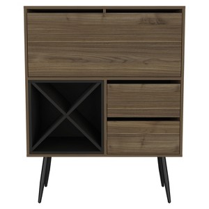 HomeRoots 46" Dark Brown and Black Wood Console Bar Cabinet With Single Door And Two Drawers - 1 of 4