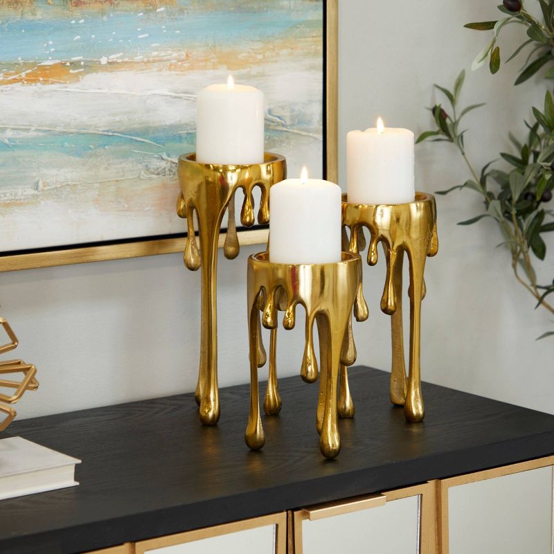 Aluminum Abstract Pillar Drip Set of 3 Gold Candle Holder &#8211; CosmoLiving by Cosmopolitan, 2 of 17