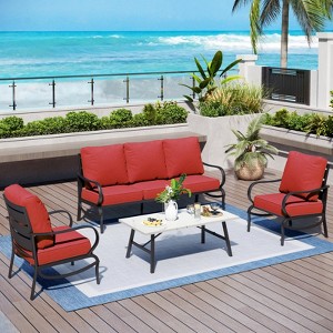 Captiva Designs 4 PCS Metal Patio Furniture Conversation Set with Coffee Table for Garden Porch Backyard - 1 of 4