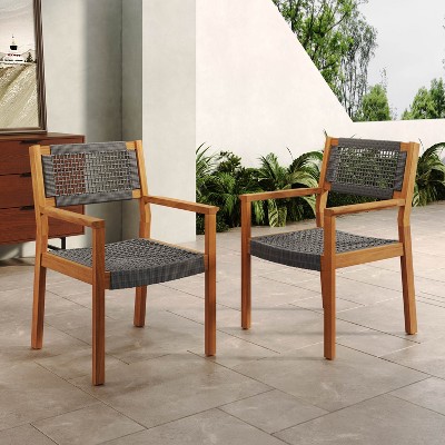 Christopher Knight Home Hani Braided Rope Acacia Dining Chairs