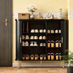 31"/47" Six Tier Shoe Cabinet Sliding Door Adjustable Shelves Mid Century Modern Freestanding Entryway Organizer - 1 of 4