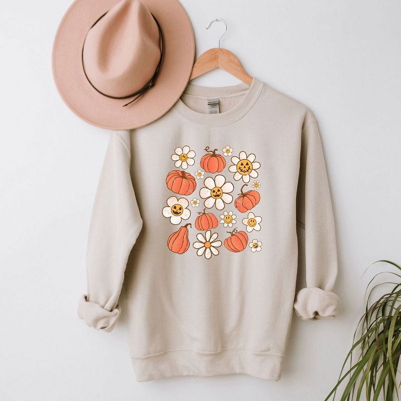 Simply Sage Market Women's Graphic Sweatshirt Distressed Flowers And Pumpkin, 3 of 4