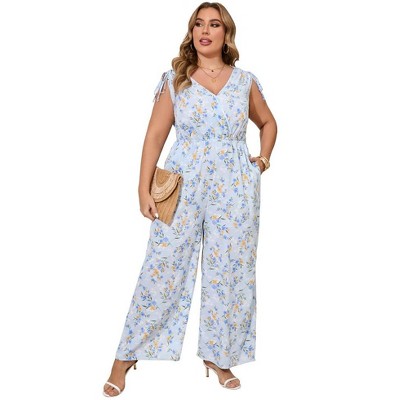 Women's Plus Size Wide Leg Summer Jumpsuits Sleeveless One Piece Outfit Business Casual