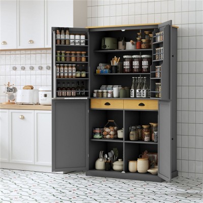 LunaLulinlk Freestanding Kitchen Pantry Large Cupboard Storage Cabinet with Drawers, Adjustable Shelves for Kitchen, Dining Room,Gray