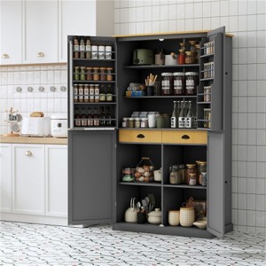 LunaLulinlk Freestanding Kitchen Pantry Large Cupboard Storage Cabinet with Drawers, Adjustable Shelves for Kitchen, Dining Room,Gray - 1 of 4