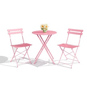 Premium Steel Frame Patio Bistro Set, 3-Piece Outdoor Folding Table and Chairs, Weather Resistant Conversation Sets of 2, Space Saving Patio Furniture - 1 of 4