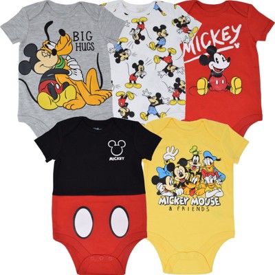 Image of Disney Mickey Mouse Newborn Baby Boys 5 Pack Short Sleeve Bodysuits Mickey Mouse & Friends 3-6 Months