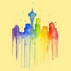 Men's Design By Humans Seattle Skyline Rainbow Watercolor By OlechkaDesign T-Shirt - 2 of 3