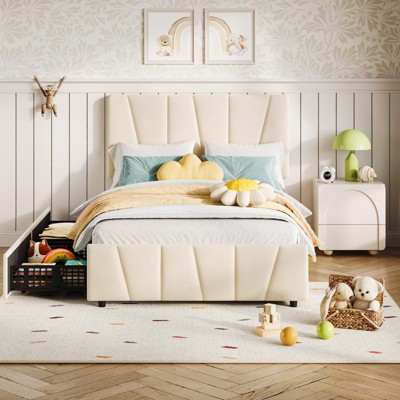 Twin to King Upholstered Platform Bed Frame with Adjustable Headboard, 2 Storage Drawers, Wood Slat Support, No Box Spring Needed