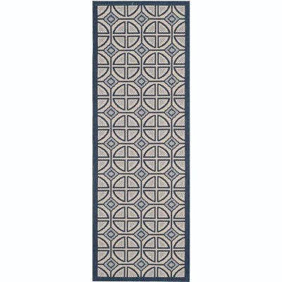 Courtyard CY7017 Power Loomed Indoor/Outdoor Runner Rug - Beige/Navy - 2'3"x6'7" - Safavieh.