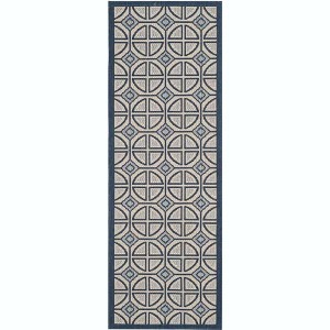 Courtyard CY7017 Power Loomed Indoor/Outdoor Runner Rug - Beige/Navy - 2'3"x6'7" - Safavieh. - 1 of 4