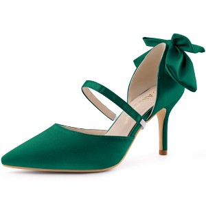 Allegra K Women's Satin Upper Pointed Toe Bow Decor Stiletto Heels Pumps - 1 of 4